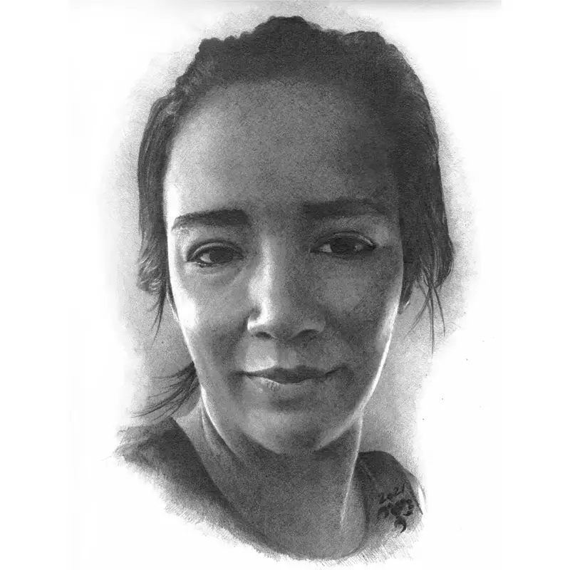 Graphite portrait drawing of a woman by Caesar, Killer Silver Tattoo Studio