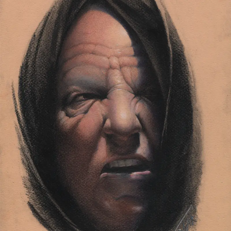 Hooded man portrait drawing by Caesar, Killer Silver Tattoo Studio