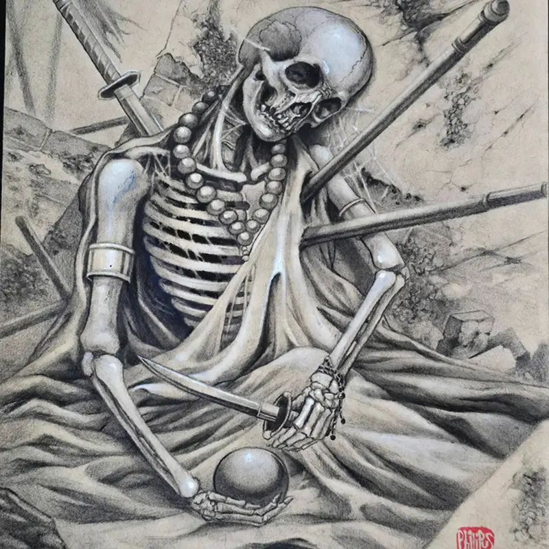 Philipus samurai skeleton drawing